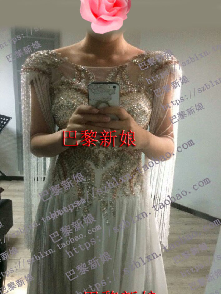 流苏水钻小A摆声乐表演舞台礼服