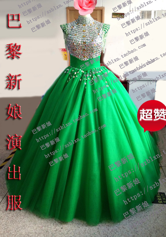 绿色流苏奢华蓬蓬裙歌唱声乐演出