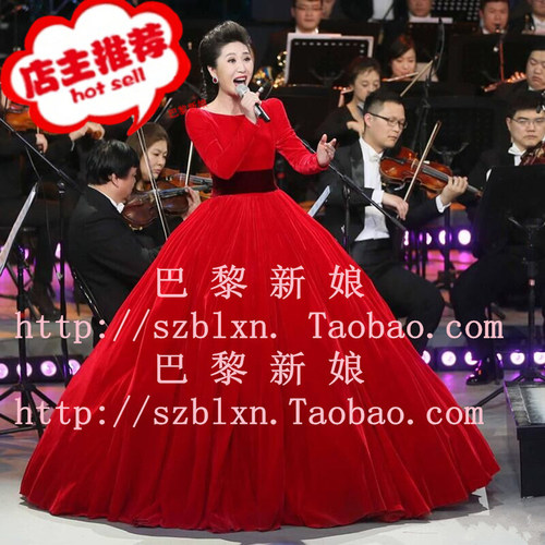 金丝绒声乐演出独唱蓬蓬裙礼服