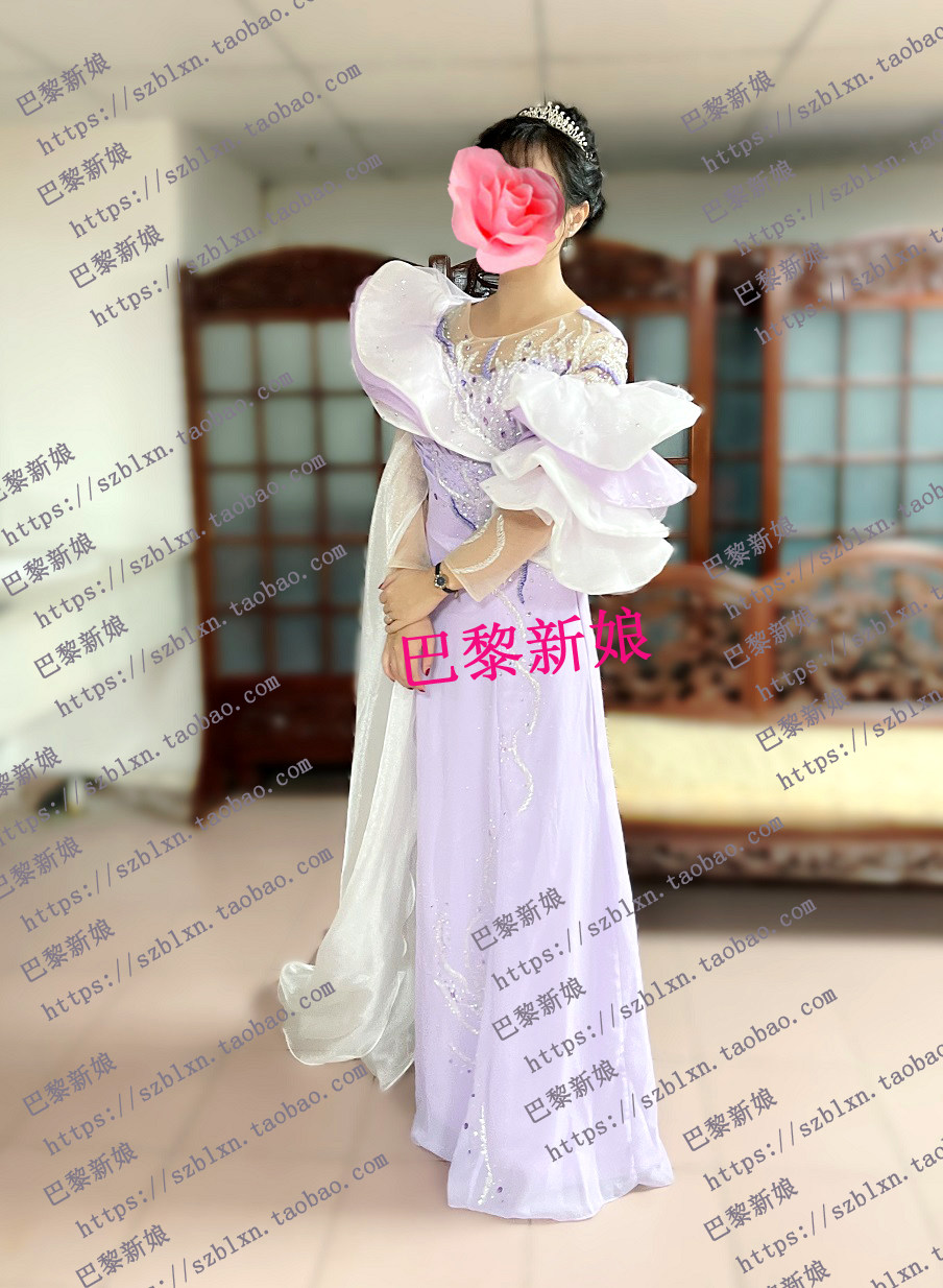 随身礼服荷叶边透明长袖