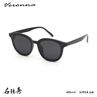 太阳镜板材椭圆框瘦脸男女通用黑色防紫外线Lang 时尚 维罗纳 新款