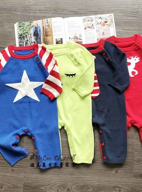 套头长爬服纯棉线秋冬季