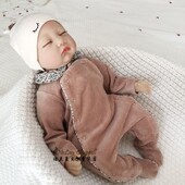 新生婴儿连身哈衣男女宝宝天鹅绒经典 法式 纯原单秋季 外出长爬衣服