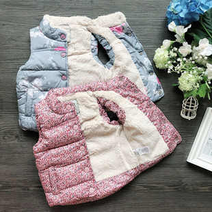 外贸原单N家女宝宝夹丝绵棉马甲 婴儿羊羔绒里保暖加厚小碎花背心