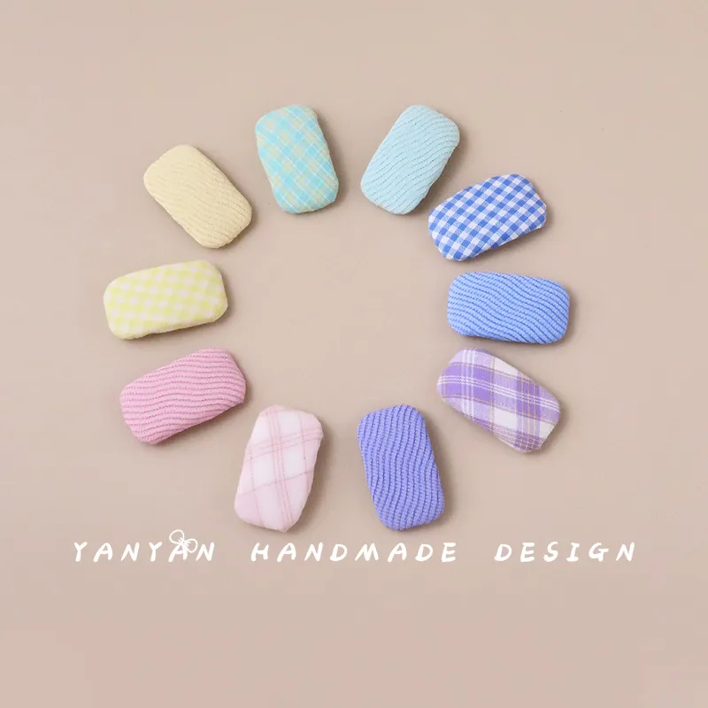 韩版马卡龙色布艺格纹纯色方形充棉发夹儿童侧边刘海夹不伤发发饰