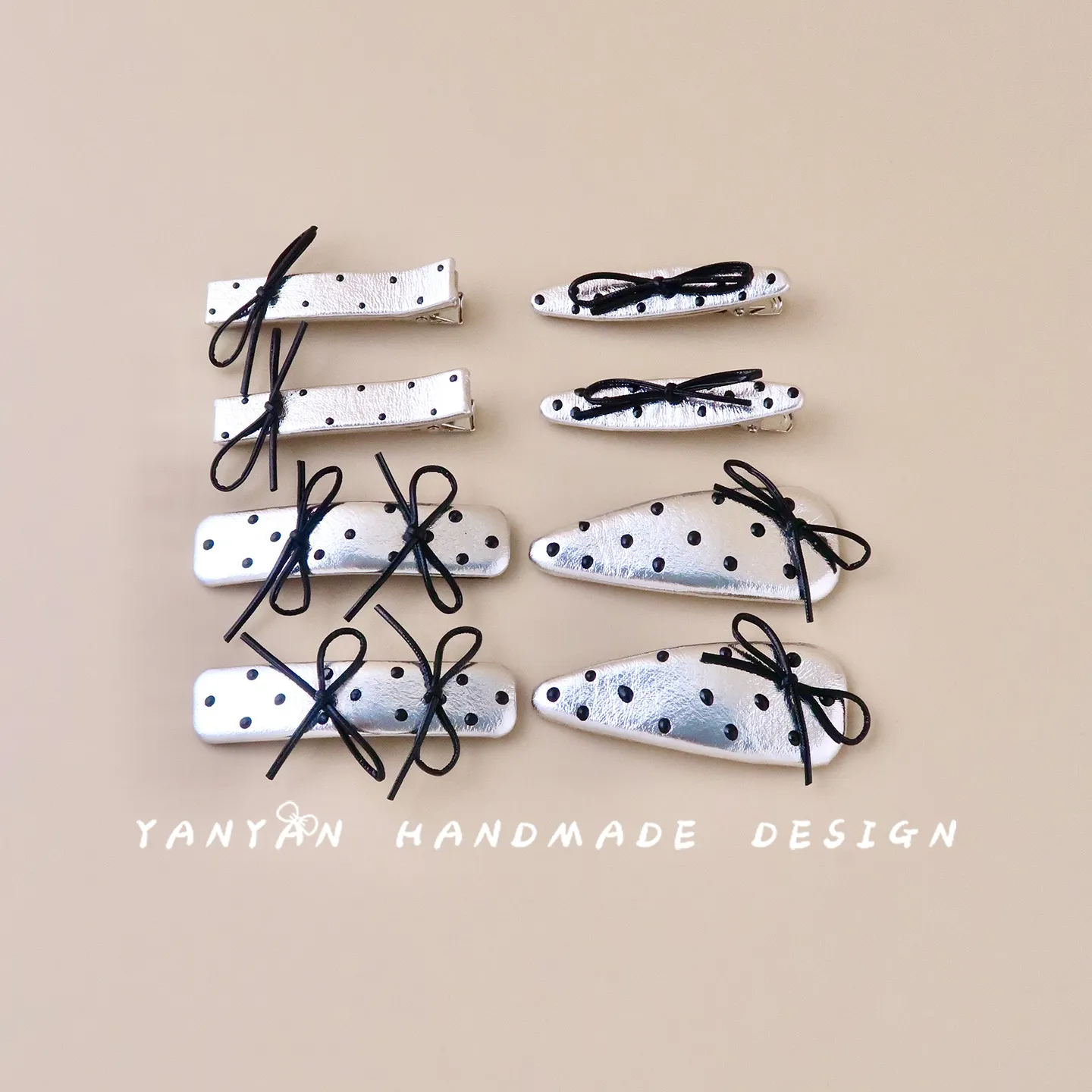 小众银色波点皮质蝴蝶结刘海发夹宝不伤发夹子儿童BB夹女童鸭嘴夹