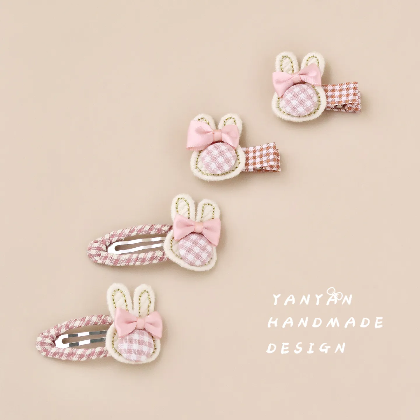 儿童韩版格子兔兔发夹女童布艺手作碎发刘海夹宝宝发圈掰掰夹发饰