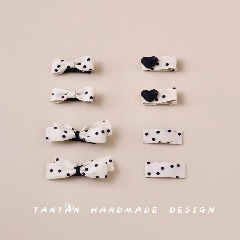 婴儿发夹杏色黑色波点BB夹全包布蝴蝶结儿童刘海夹边夹双马尾发饰