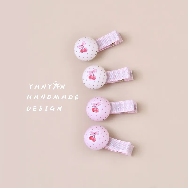 可爱风儿童刘海发夹宝宝不伤发甜美樱桃全包布夹子婴儿粉嫩汗毛夹