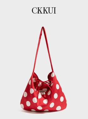 CKKUI 韩系波点红色麂皮包包2026春季新款新年氛围感单肩包托特包