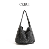 CKKUI 韩系学院风波点毛呢女包2025秋冬单肩包大容量慵懒风托特包