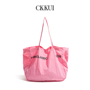 CKKUI 热巴同款帆布粉色包包字母设计感手提包大容量单肩包托特包