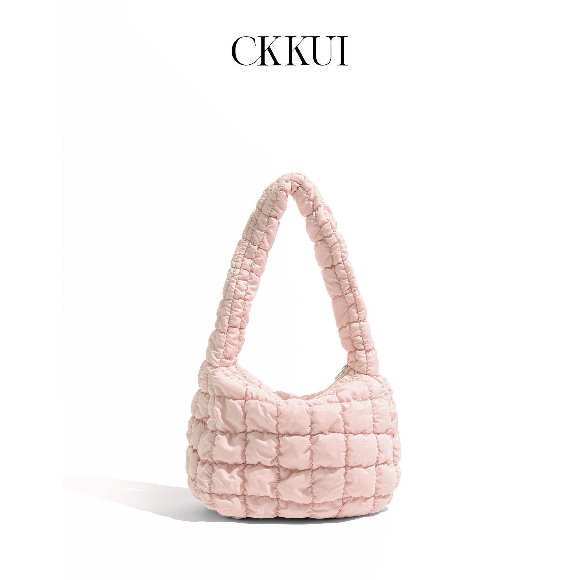 CKKUI 韩系绗缝粉色云朵泡泡包包2025秋冬腋下包通勤手提包单肩包