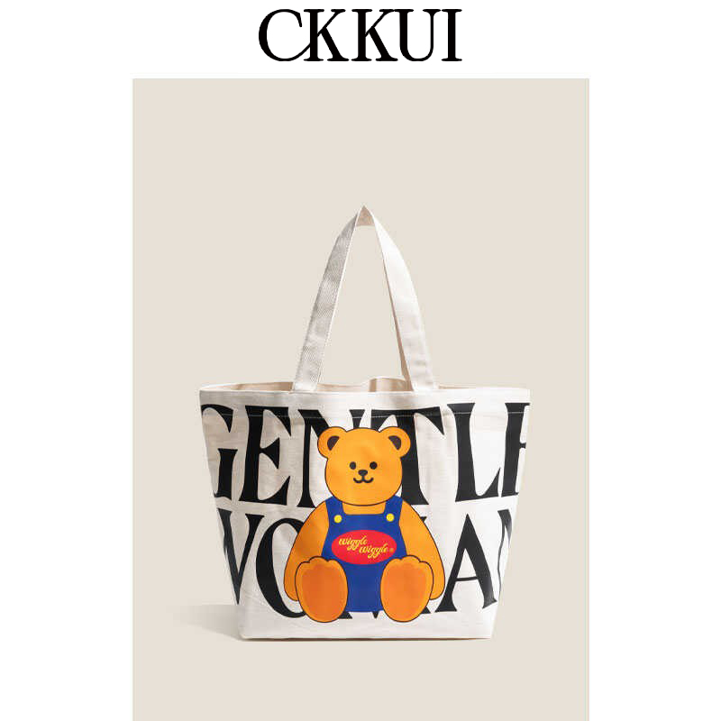 CKKUI可爱小熊字母印花帆布包包