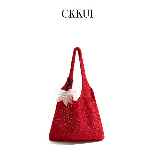 CKKUI复古慵懒简约红色编织包包
