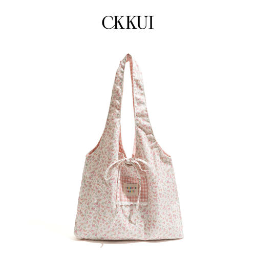 CKKUI韩系小清新碎花帆布粉色包