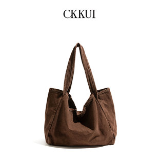 手提包大容量单肩包 2025年新款 CKKUI 日系简约水洗布牛仔包包女式