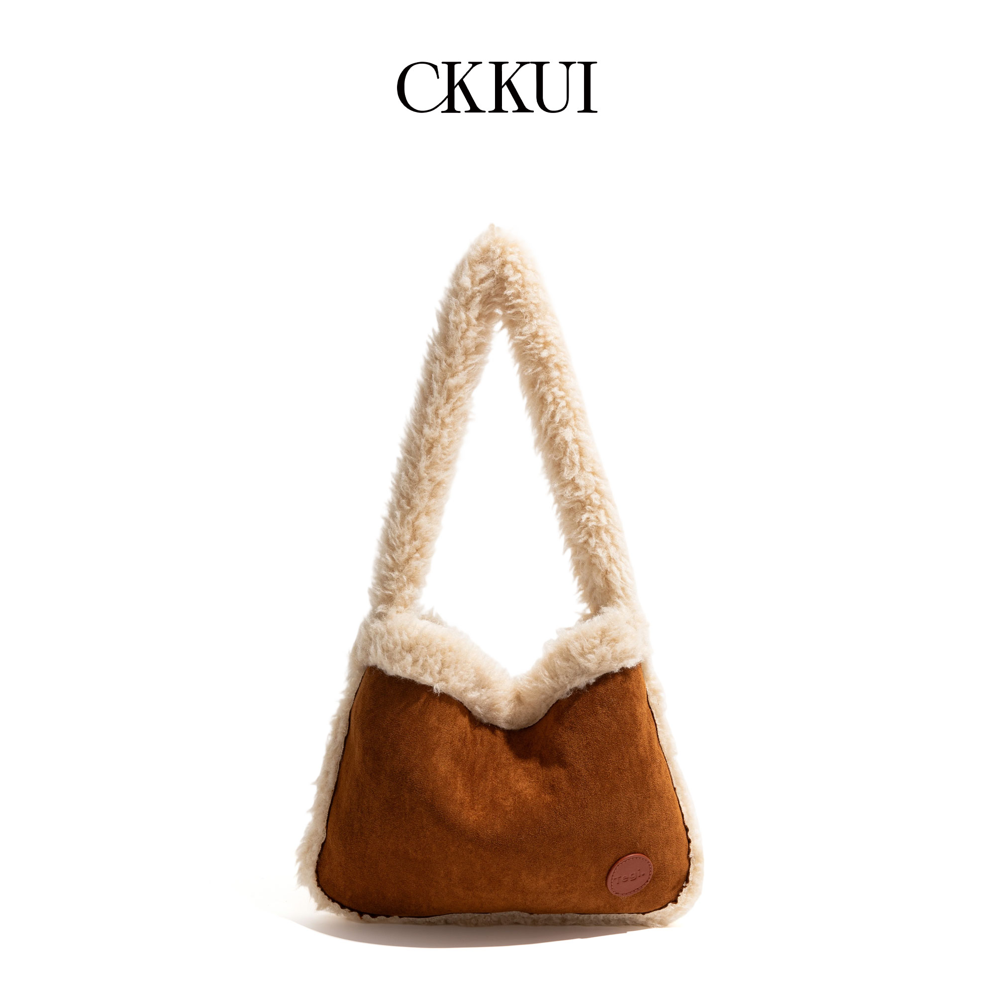 CKKUI复古磨砂拼接羊羔毛女包