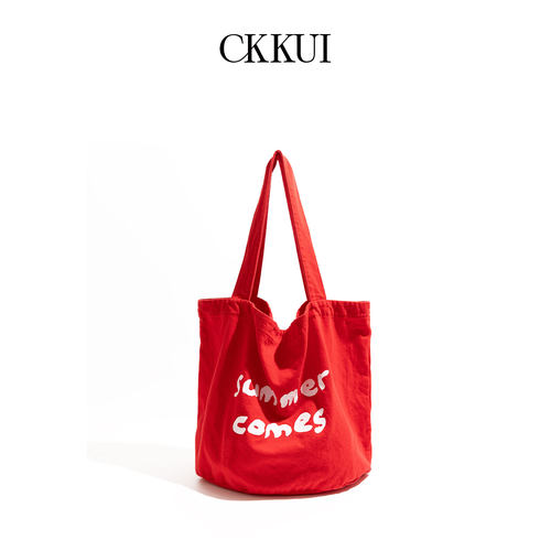 CKKUI简约字母小众帆布红色包包