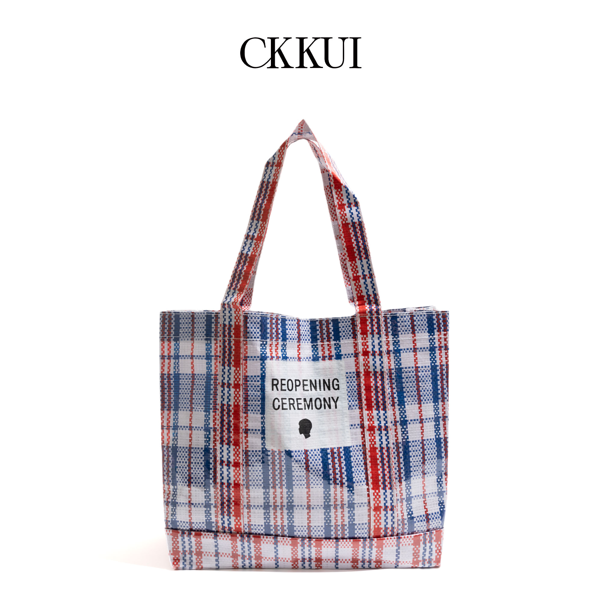 CKKUI日系格纹编织购物袋