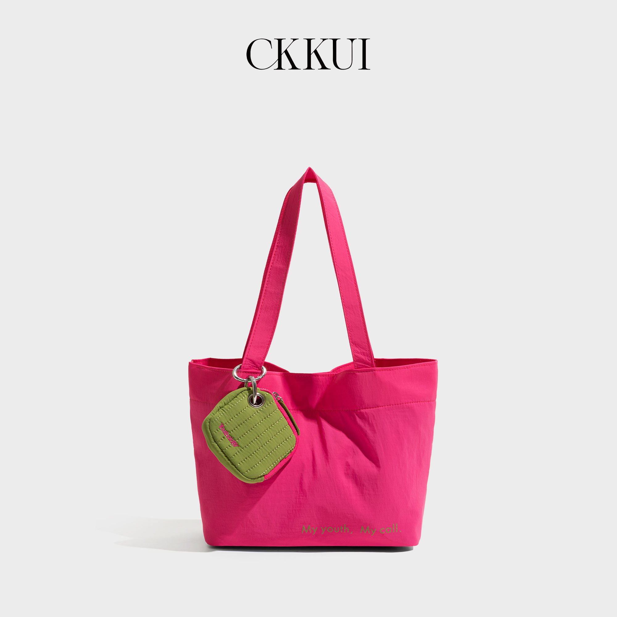 CKKUI 简约多巴胺玫红色尼龙包包2026新款通勤手提包大容量单肩包