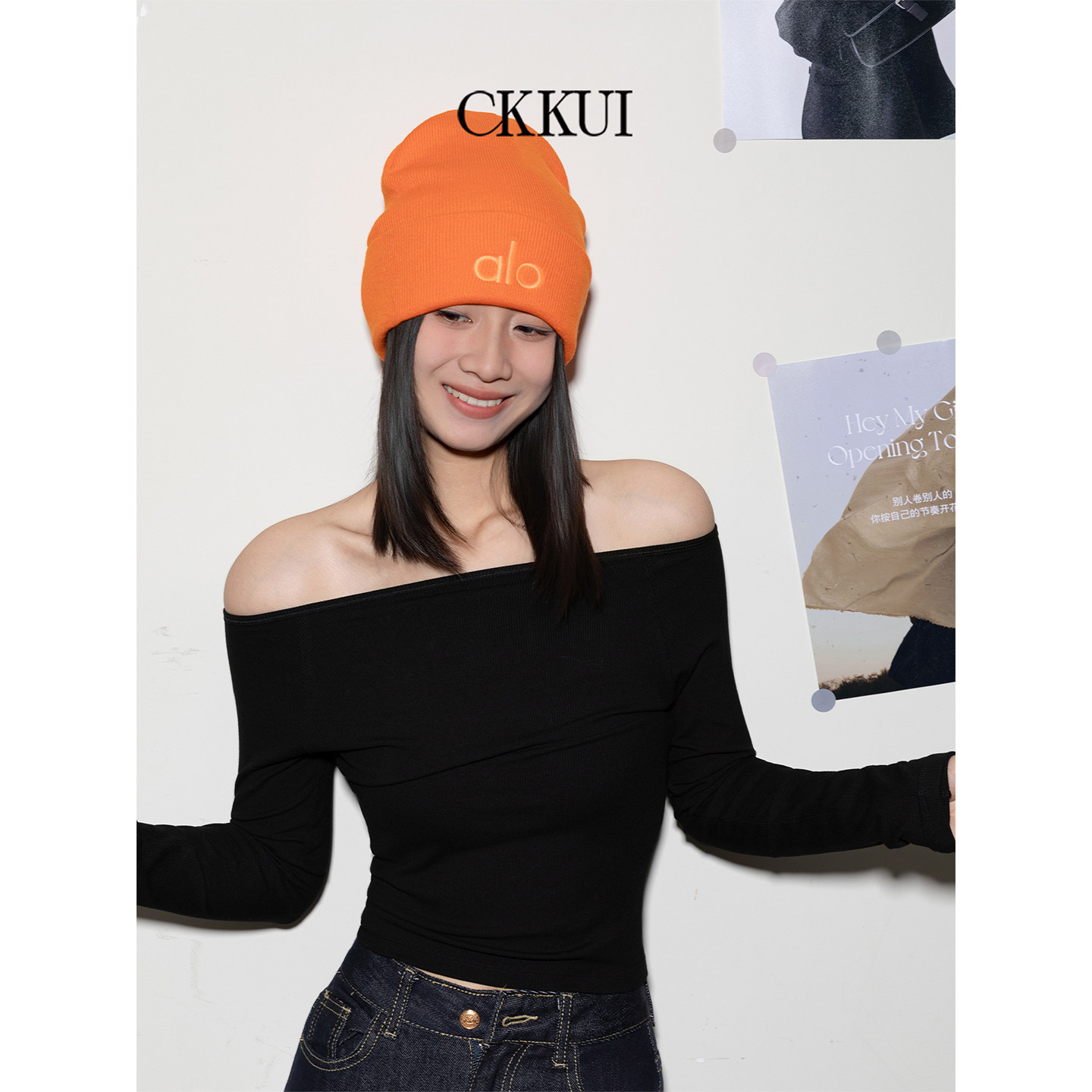 CKKUI 韩系多巴胺字母刺绣针织帽2025冬季百搭毛线帽大头围小帽子