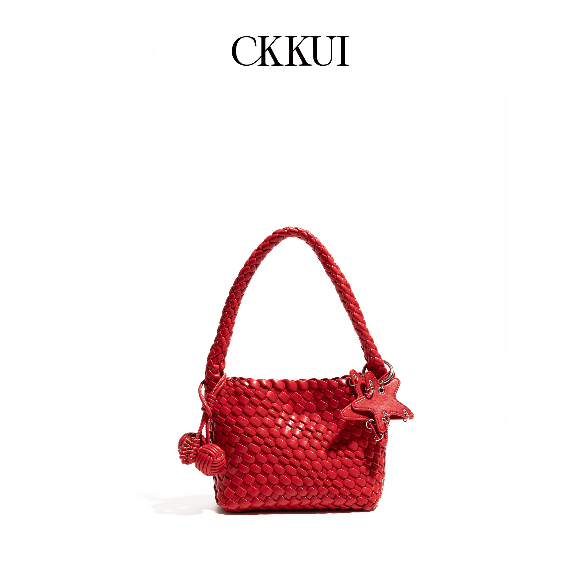 CKKUI韩系软皮编织红色包包女款