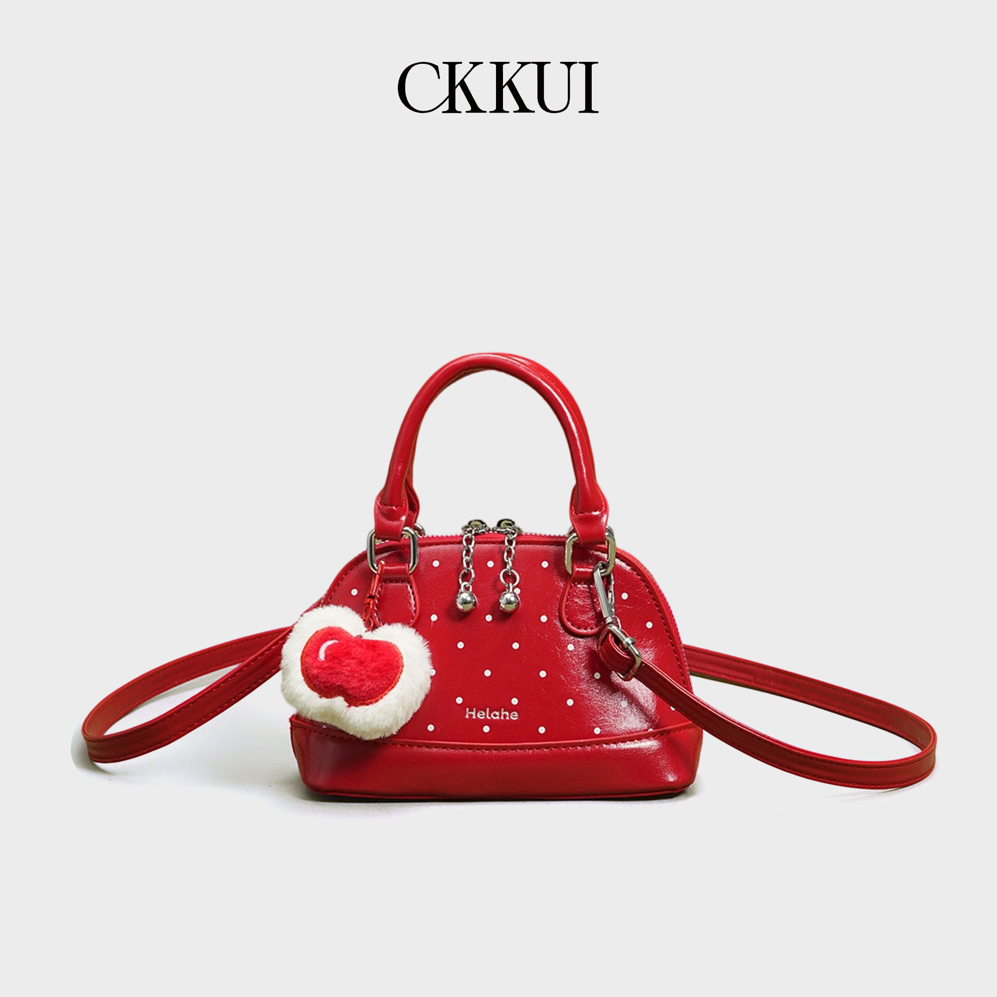 CKKUI 韩系温柔风红色波点包包2026新款手提贝壳包通勤单肩斜挎包,箱包皮具/热销女包/男包,通用款女包,淘宝优惠券,粉丝福利购,淘宝优惠卷