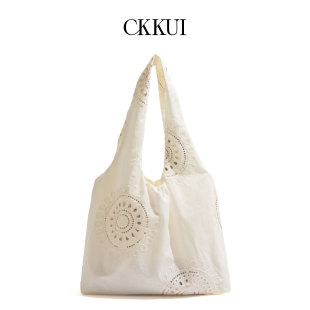 CKKUI 刺绣花朵民族风百搭手提单肩包 森系文艺风小众亮片包包女款