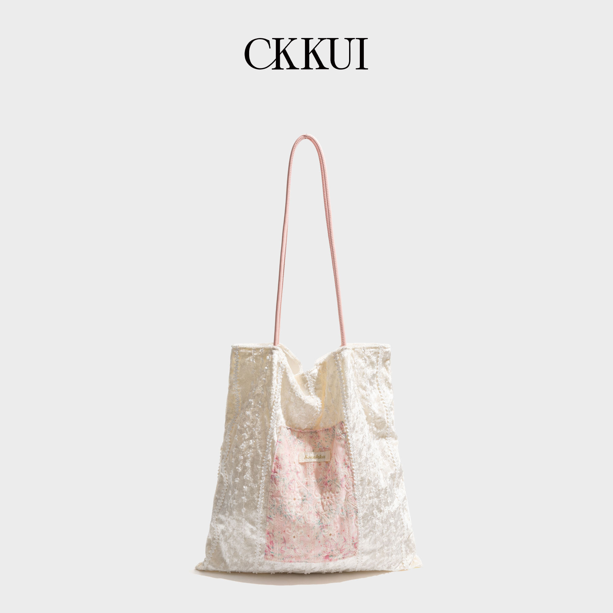 CKKUI 小清新蕾丝刺绣粉色包包2026新款手提包温柔风大容量单肩包
