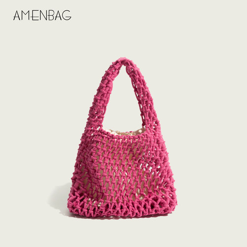 潘通色百搭镂空针织手提编织包