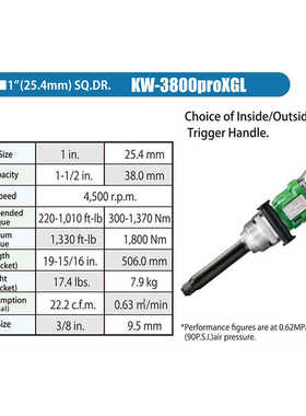 日本空研KUKEN气动冲击扳手KW-3800P/PRO-XG/PRO-XGL KW-4500G/GL