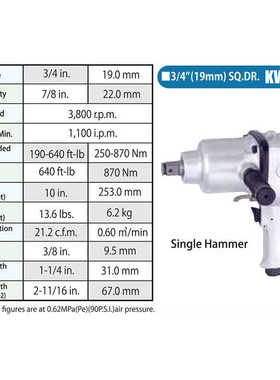 日本KUKEN空研气动扳手KW-20P/20PI/40P/380P/430P/430P-8KW-T250