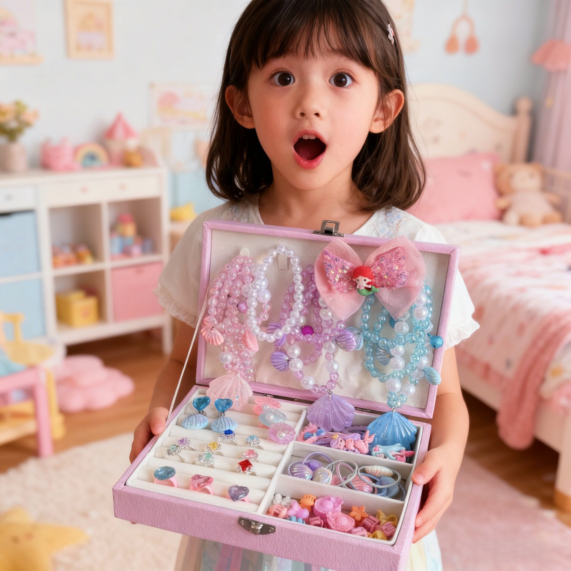 儿童饰品礼盒套装小女孩生日礼物多种卡通款式女童项饰发饰首饰盒