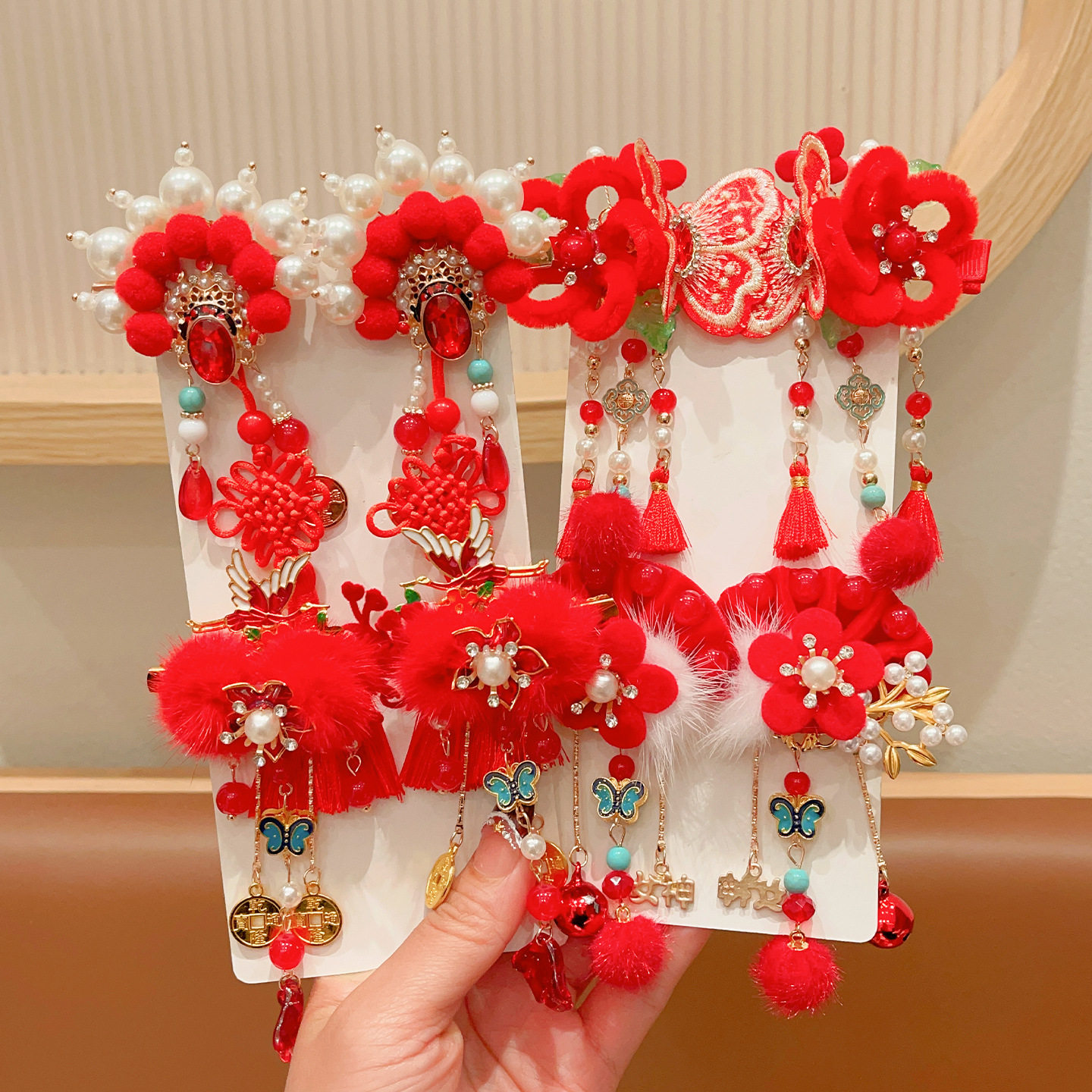 儿童新款古风流苏发饰女童汉服头饰小女孩花朵发卡宝宝中国风发夹