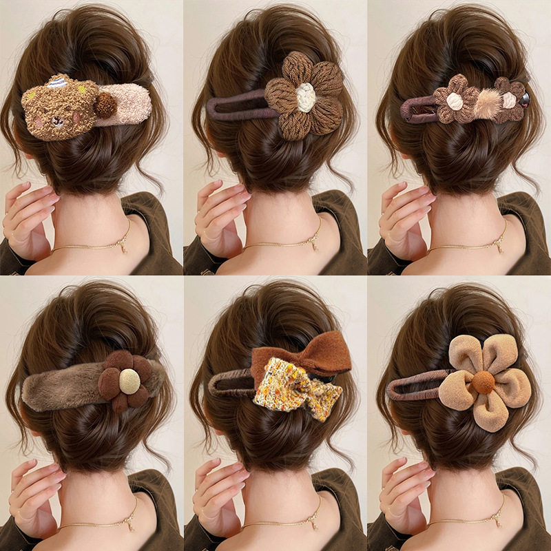 秋季花朵鸭嘴夹发夹女2025新款高级感头发抓夹后脑勺一字夹子头饰