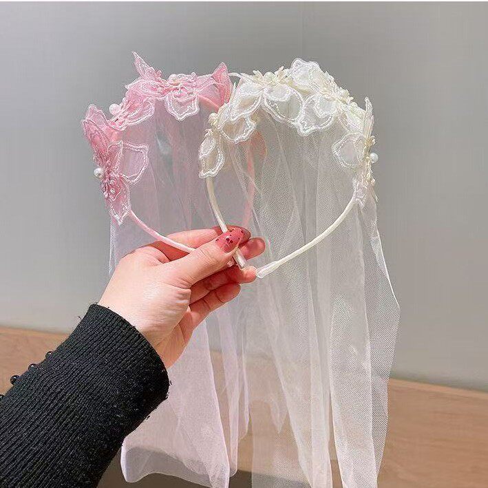 皇冠头饰儿童头纱生日发箍女孩公主配饰女童发箍仙美网纱拍照周岁