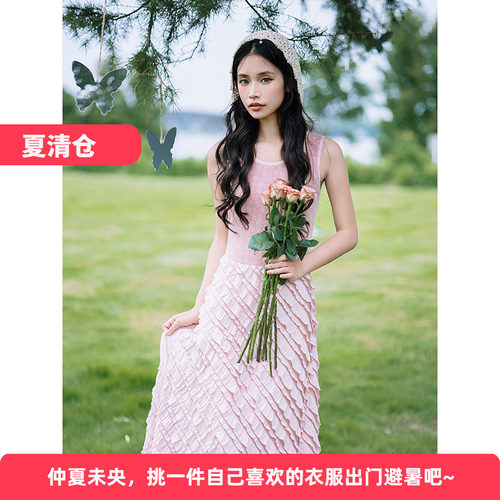 无袖显瘦长裙圆领高级感背心裙