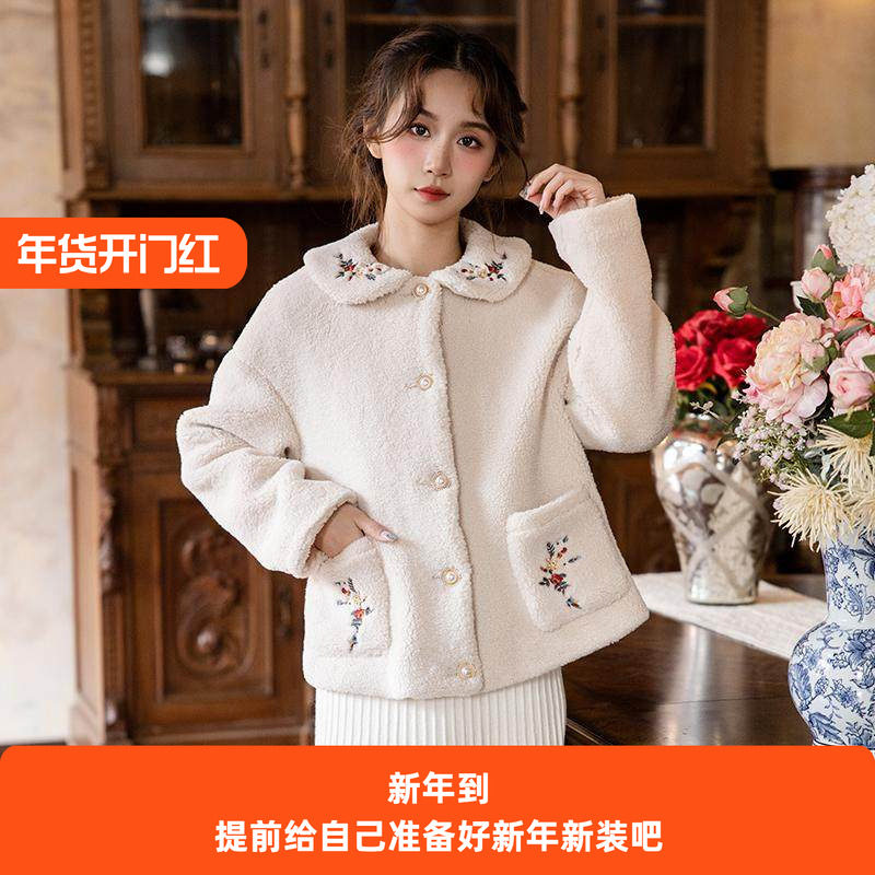 花间裳/草莓乐园/原创刺绣大衣冬季羊羔毛外套女宽松加厚保暖棉服,女装/女士精品,短外套,淘宝优惠券,粉丝福利购,淘宝优惠卷