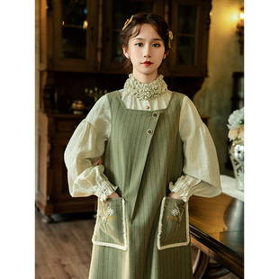 原创法式 森系背带裙小个子早秋超好看叠穿连衣裙 梧桐影木 花间裳