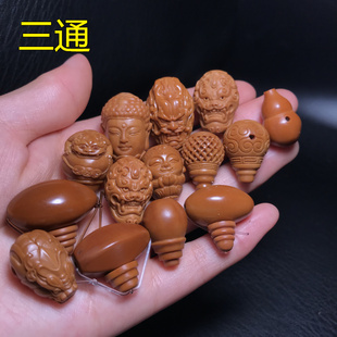 三通橄榄核雕刻莲花招财貔貅回纹路路通六字箴言龙头光珠富甲天下