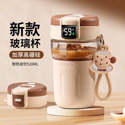 咖啡杯子玻璃水杯女生专用高颜值外出便携带办公室随行吸管杯家用