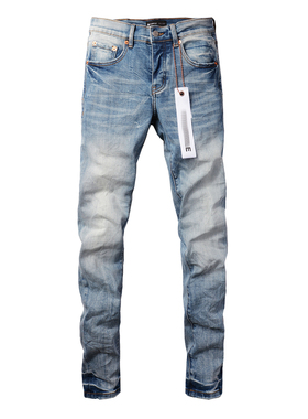 PUR jeans  pants torn 美式高街基础款蓝色修身小脚牛仔裤子