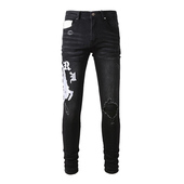 jeans pants torn AMR MX12高街破洞刺绣牛仔裤 子