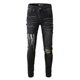 jeans pants torn AMR MX12高街破洞染料牛仔裤 子
