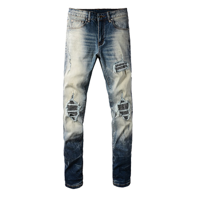 AMR jeans MX1 A米尔美式修身长裤烫钻高街破洞紧身男牛仔裤子