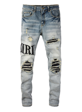 AMR jeans AMR pants torn jeans MX12高街破洞刺字牛仔裤子