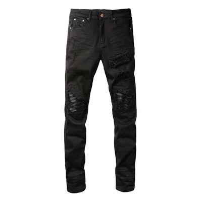 AMR jeans AMR pants torn jeans高街破洞紧身拼接牛仔裤子