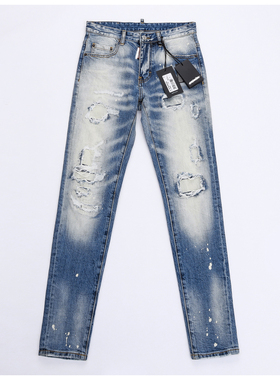 D Jeans Skinny Ripped Jeans 美式高街补丁破洞修身男裤牛仔裤子