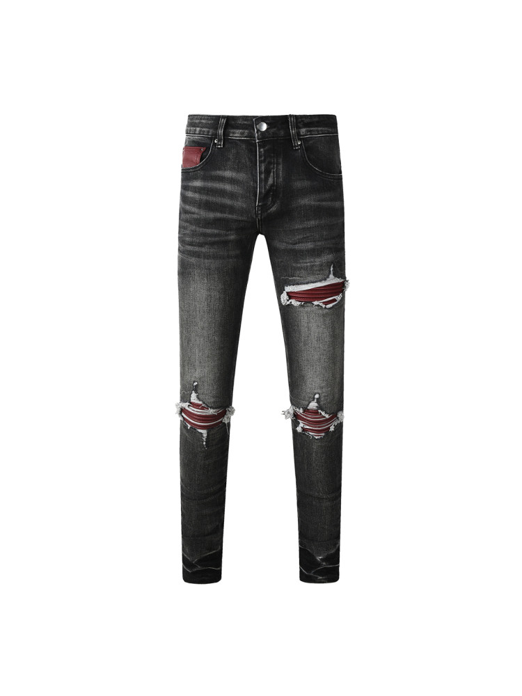thumbnail for Amr Jeans Mx1 American-Style Slim-Fit Trousers Taiyi Pu Leather Street High Street Basic Tight-Fitting Men's Jeans
